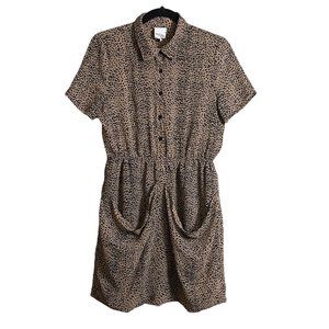 UO YAYA Nom de Plume Women Cheetah Dress 10 Brown Black Lined Pockets Sheer Poly